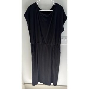 Boden Black Knit Maxi‎ Dress Cap Sleeves Elastic Waist Pockets Plus SZ 22L